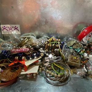 Jewelry Jar in a bag mixed lot. Wearables, craft, 925, vintage, modern, chains